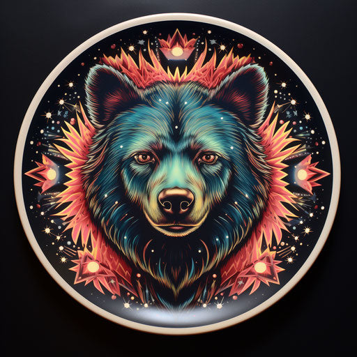 Bear with stars on white plate, star pattern