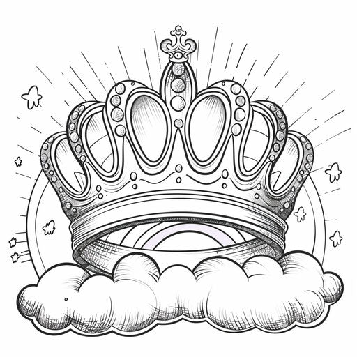 Fun cartoon crown with rainbow and clouds