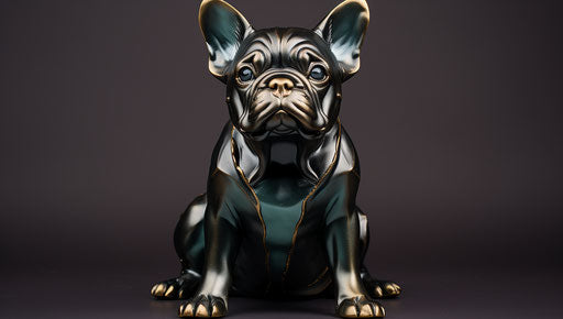 French Bulldog Puppy in Dark Black and Gold, Light Green and Dark Blue Style