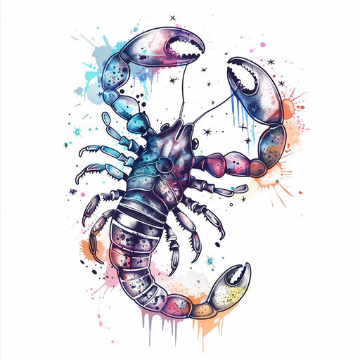 Elegant tattoo sketch in clipart style, depicting the Scorpio constellation with subtle pastel shades