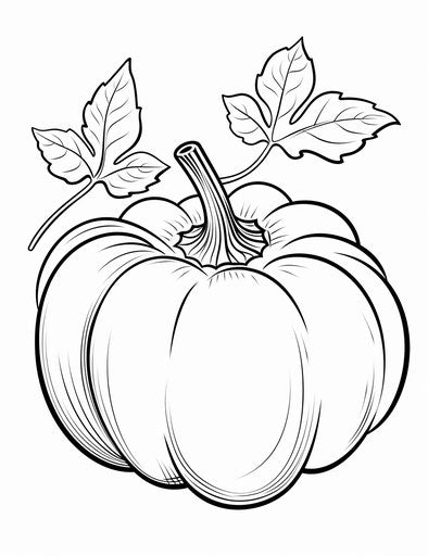 Coloring page of a pumpkin with leaf