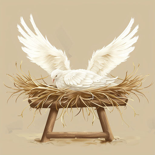 Illustration of a manger with detailed wings on random flat background
