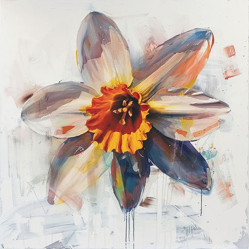 Impressionist-style narcissus flower tattoo on white canvas