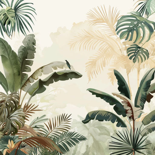 Jungle clipart in muted tones on cream background