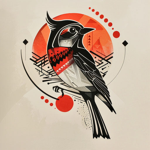 Stylized flat sketch of a robin with bold geometric patterns