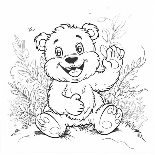 The cartoon brown bear waving hello with a big smile