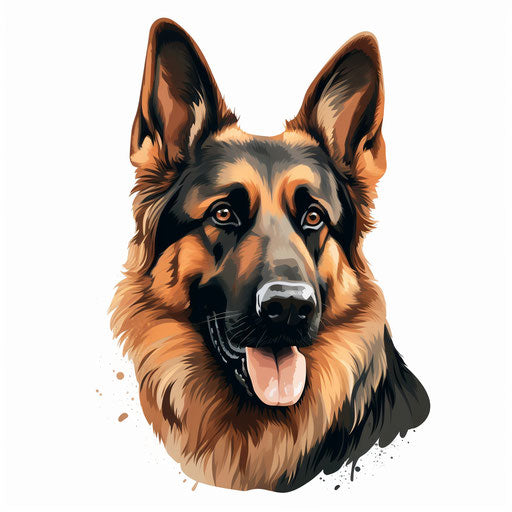 German Shepherd clipart in the style of Chiaroscuro Art, on a white background