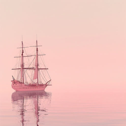 Realistic ship on dusky rose background