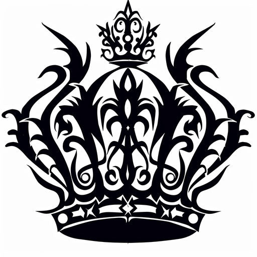Tribal style king crown with bold black curves on white