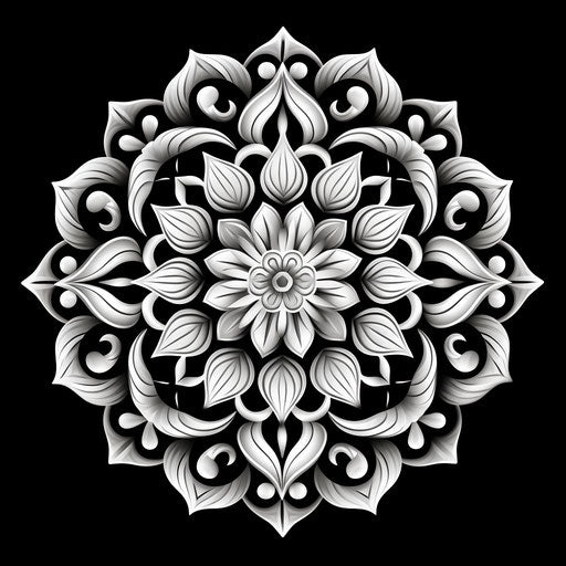 Mandala patterns for coloring mandala designs, in the style of feminine sticker art, Khmer art, dark black and silver