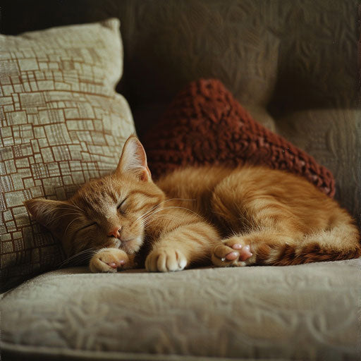 Brown cat sleeping on a couch