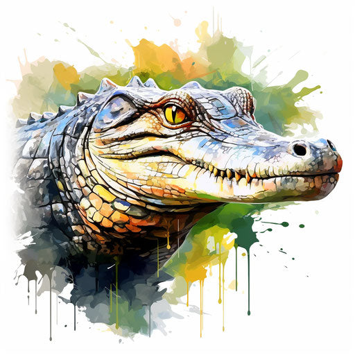 Crocodile clipart in the style of Oil painting, on a white background