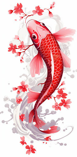 Koi fish in anime style, intricate floral patterns