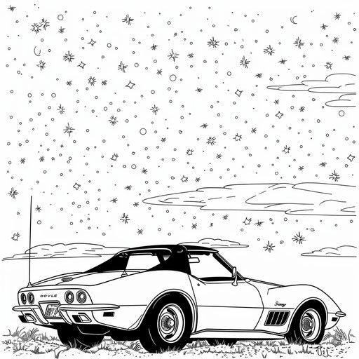 Corvette under starry sky coloring page