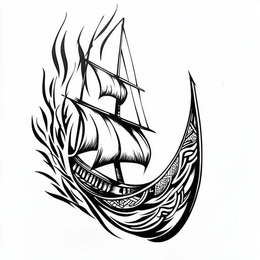 Viking sleeve tattoo with minimalist ship designs