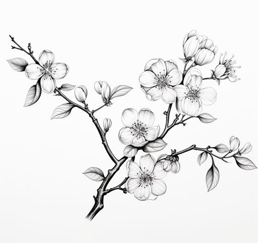 Sketch of a flowering branch with leaves