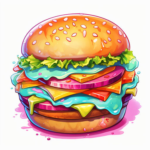 Burger illustration in pastel colors art style, on white background