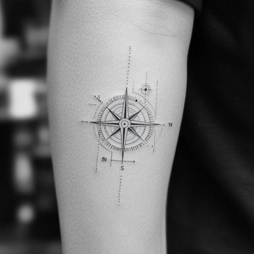 Simple clean-lined compass tattoo sketch for men