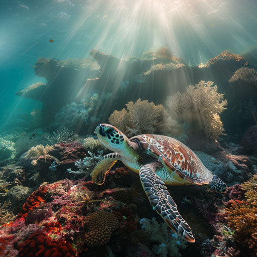Olive ridley sea turtle in foggy morning
