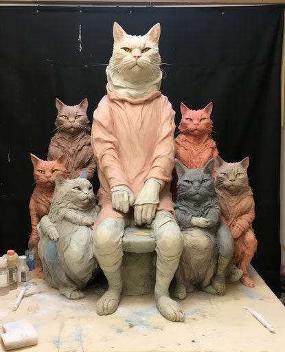 Realistic foampunk style cats on table