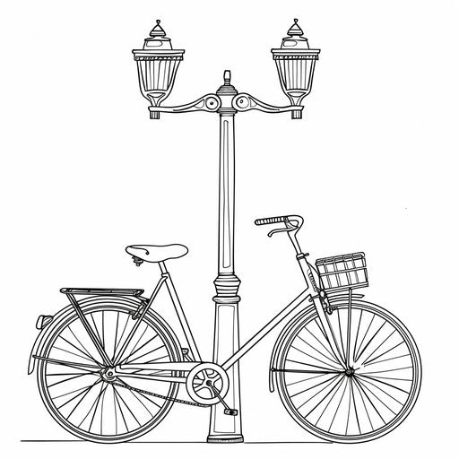 Bike and lamppost outline, coloring book page