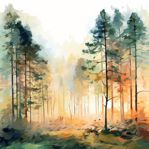 Forest background in Impressionistic Art style, on white