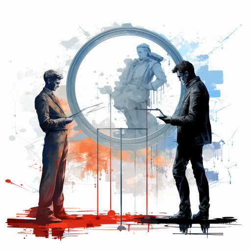 Evaluation in the style of Chiaroscuro Art, on white background