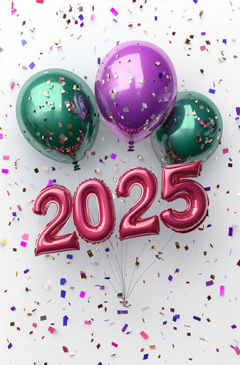 Realistic 3D New Year Balloons in the style of various artists