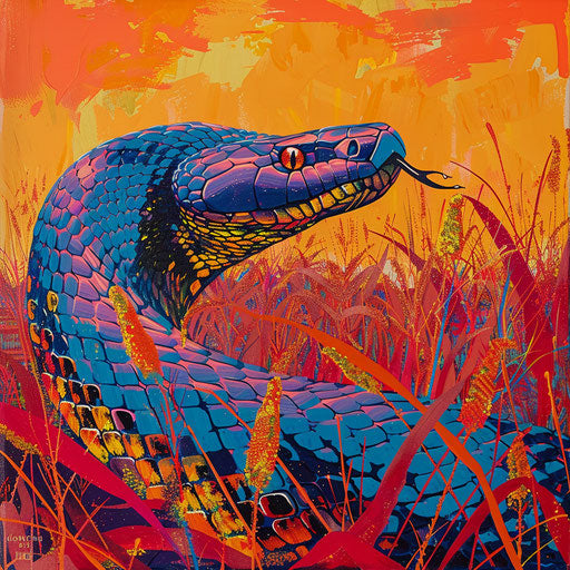 Black mamba snake in a vibrant grassland
