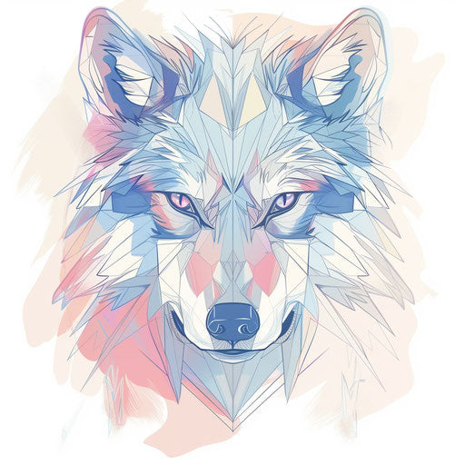 Ethereal flat tattoo sketch of airy geometric wolf
