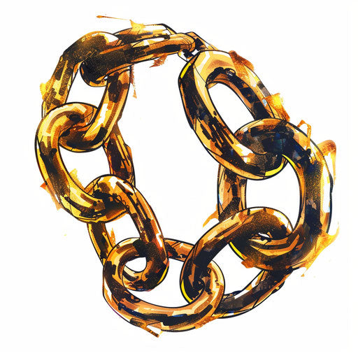 Artistic interpretation of a golden chain in a loop, styled as a tattoo sketch on a stark white canvas