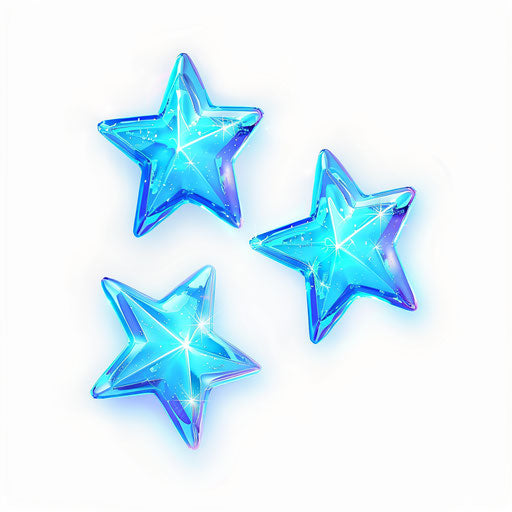 Three blue stars on white background, luminous tattoo style