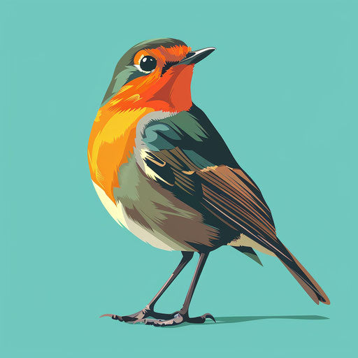 Realistic robin clipart on flat turquoise backdrop