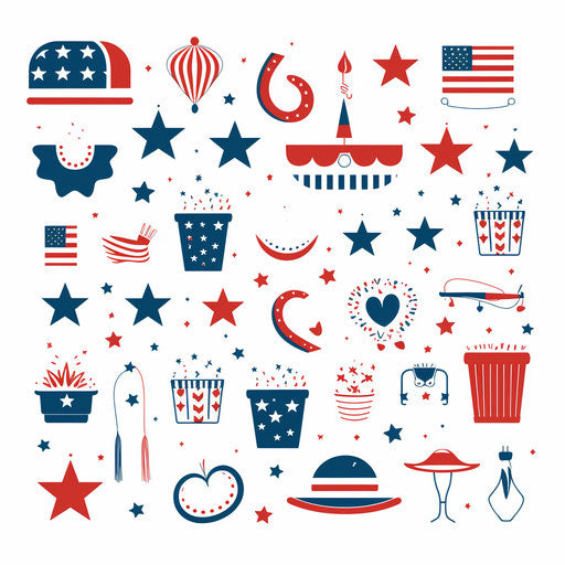 Free Fourth of July clipart images in Minimalist style on white background