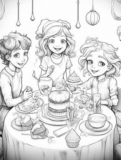 Coloring pages of a birthday party