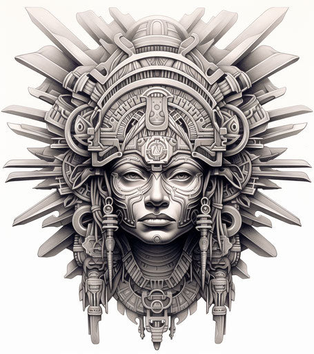 Indian head tattoo design for person, Mayan art style