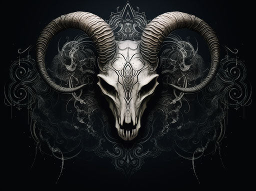 Carved ram skull, simple line style, symmetrical harmony