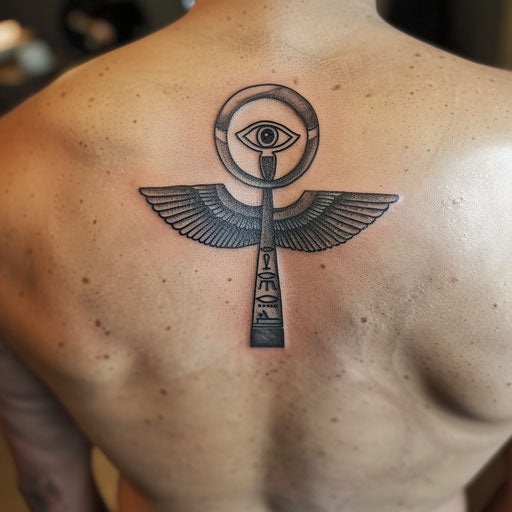 Ancient Egyptian Symbols Tattoo, Black Ankh and Eye of Horus on White