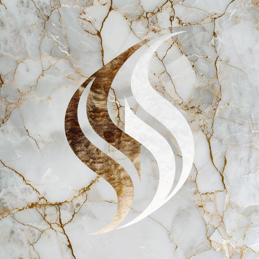 White and gold boutique logo on marble background