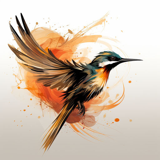 Black and white bird with colorful feathers, digital art