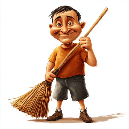 Humorous caricature of a broom with human characteristics
