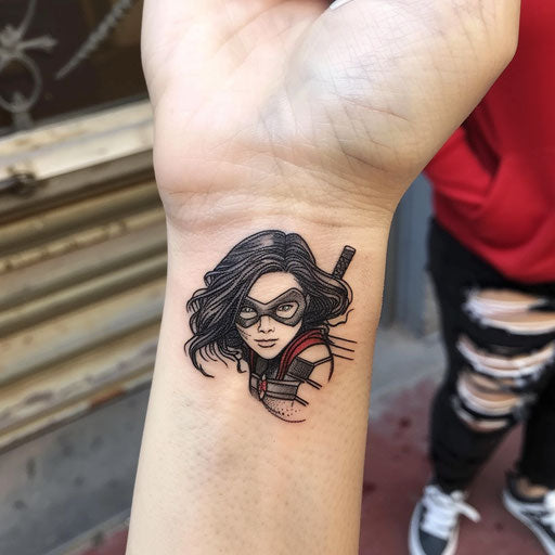 Wrist tattoos for women with superhero themes, Steve McNiven style