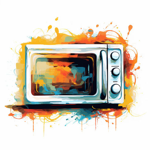 Microwave in Oil Painting Style on White Background