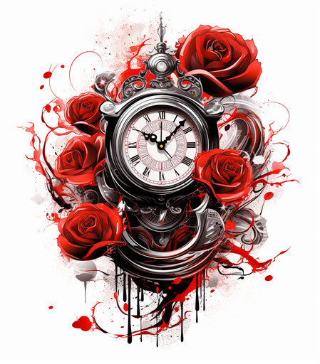 Time machine with roses and clock