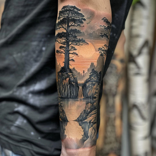 Surreal fantasy arm tattoo in Palumbo style