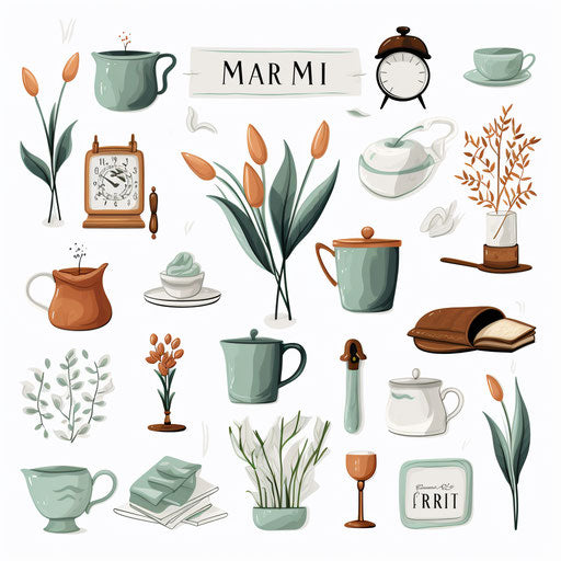 March clipart images in Minimalist style, on white background
