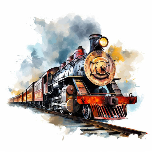 Train clipart in the style of Oil painting, on a white background