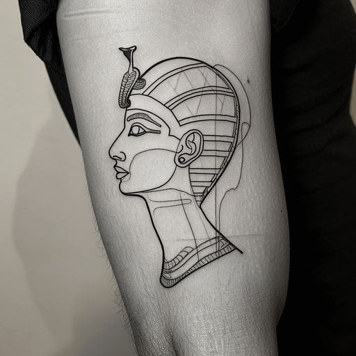 Bold monochrome minimalist sketch of pharaoh profile