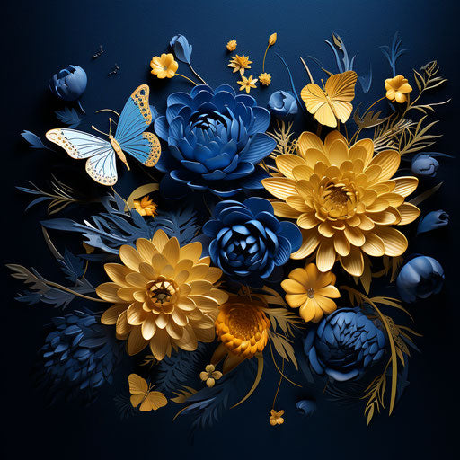 Flowers and butterflies in atmospheric blues style