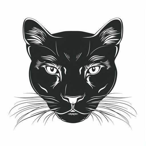 Black panther face with striking eyes and whiskers outline